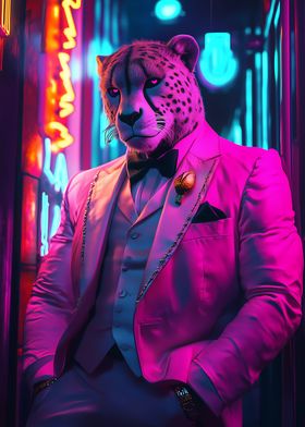 Cheetah in Suit, Neon Lights