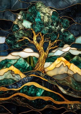 Stained Glass Tree Landscape