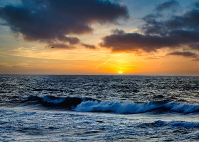 Ocean Sunset with Waves