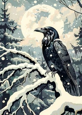 Raven and the winter moon