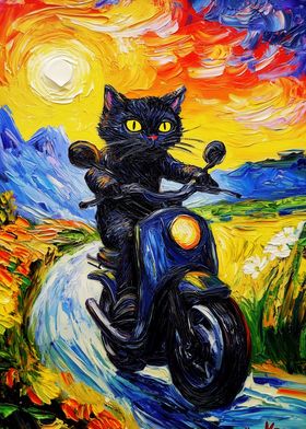 Black Cat on a Motorcycle