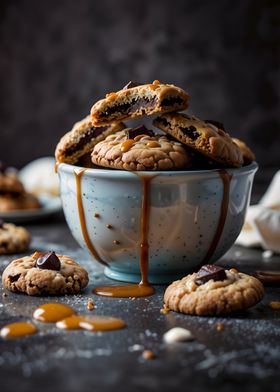 Chocolate Chip Cookies with Caramel Drizzle