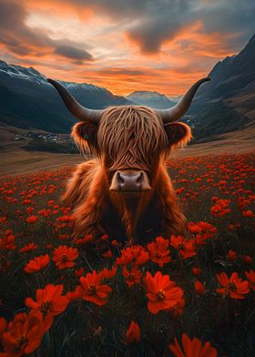 Highland Cow Sunset