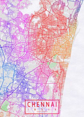 Chennai City Map India Colorful