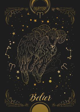 Aries Zodiac Sign Gold