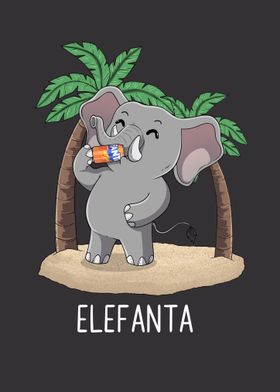 Cute Elephant Drinking Orange Juice