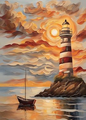 Lighthouse Sunset Seascape