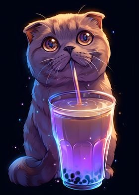 Cute Cat with Boba Tea