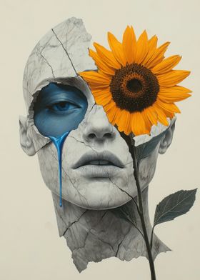 Stone Face with Sunflower