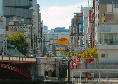 Japanese Cityscape with Bridge