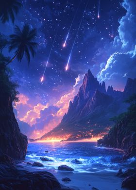 Night Sky Over Tropical Island