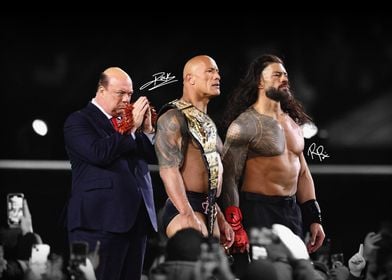 The Rock, Roman Reigns, and Paul Heyman