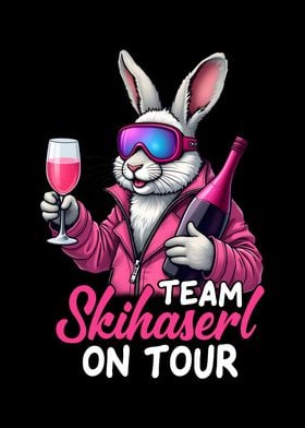 Skiing Bunny with Wine