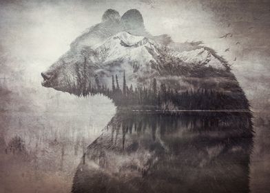 Bear and Mountain Landscape