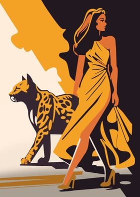 Woman and Leopard in Yellow