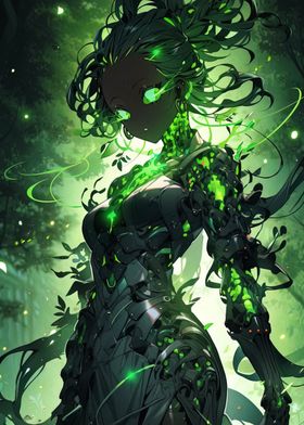 Green Cyborg Anime Girl