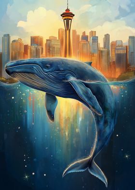 Whale Leaping Cityscape