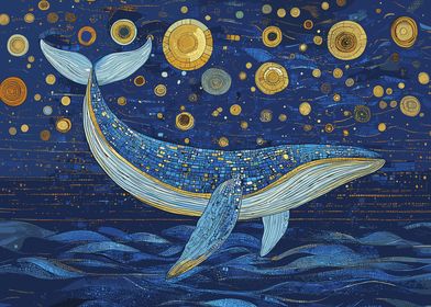 Whale Mosaic Night Ocean