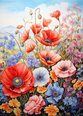 Poppy Field Watercolor