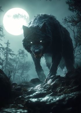 Black Wolf Under Moonlight