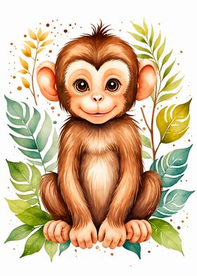 Cute Monkey Watercolor