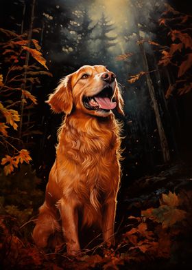 Golden Retriever in Autumn Forest