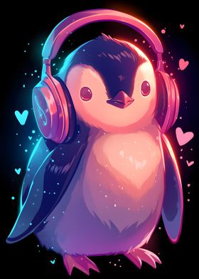 Cute Penguin with Headphones