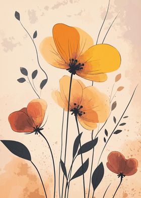 Orange Floral Watercolor