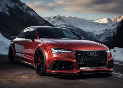 Red Audi Snowy Mountains