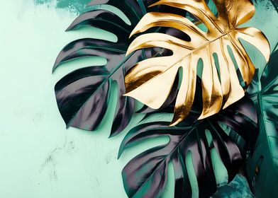 Gold & Green Monstera Leaves