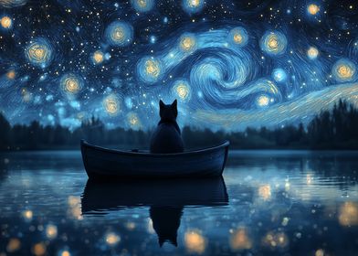 Cat Under Starry Night