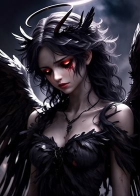 Fallen Angel with Black Wings