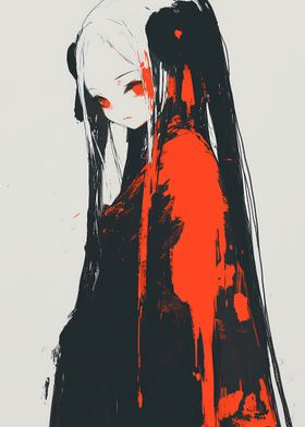 Anime Girl in Red and Black