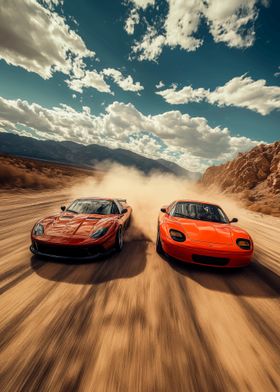 Red Sports Cars Desert Race