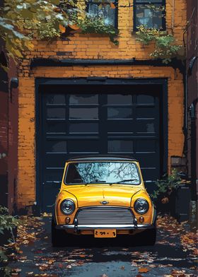 Yellow Mini Cooper in Garage