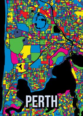 Perth Pop Art Colorful City Map