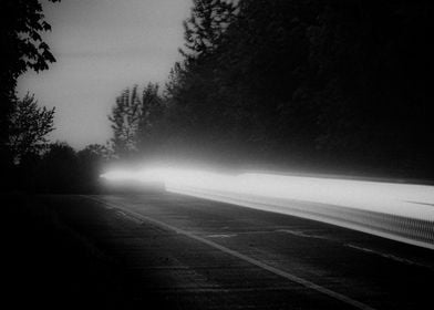 Night Road with Headlights