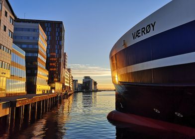 Ship Docked in City Harbor, Bodø, Norway