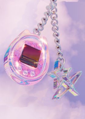 Holographic Tamagotchi Keychain