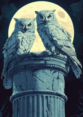 Two Owls on a Column