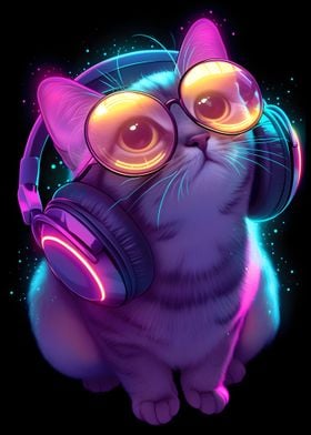 Cool Cat with Headphones