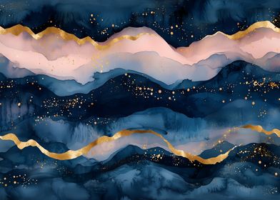 Abstract Blue and Gold Mountains