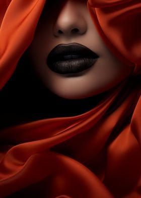 Black Lipstick and Red Fabric