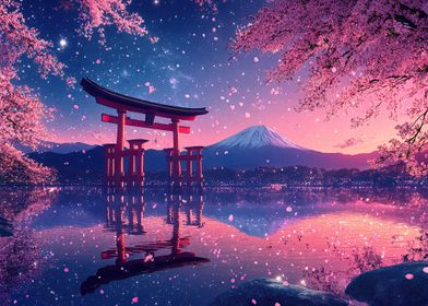 Mount Fuji Cherry Blossom Scene