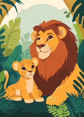 Lion and Cub in Jungle