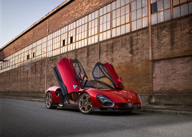 Red Sports Car with Doors Open