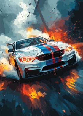 BMW Race Car in Flames