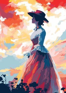 Woman in Red Hat Sunset