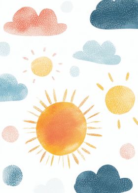 Sun and Clouds Watercolor Print