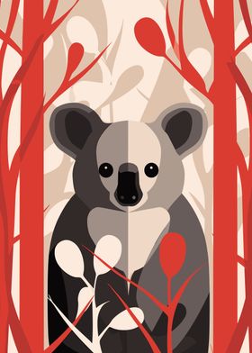 Koala in Red Forest